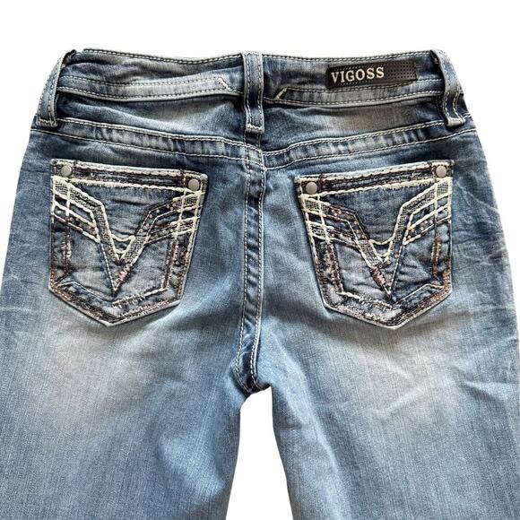 Vigoss Jeans Womens Sz 2 Blue Capri Embroidered pockets Skinny Boho Low Rise - Picture 15 of 16